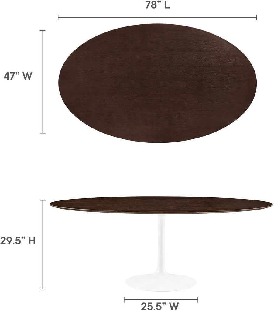 Inspired Saarinen Style Tulip Oval Pedestal Dining Table — White Cherry Walnut, 78″ Oval