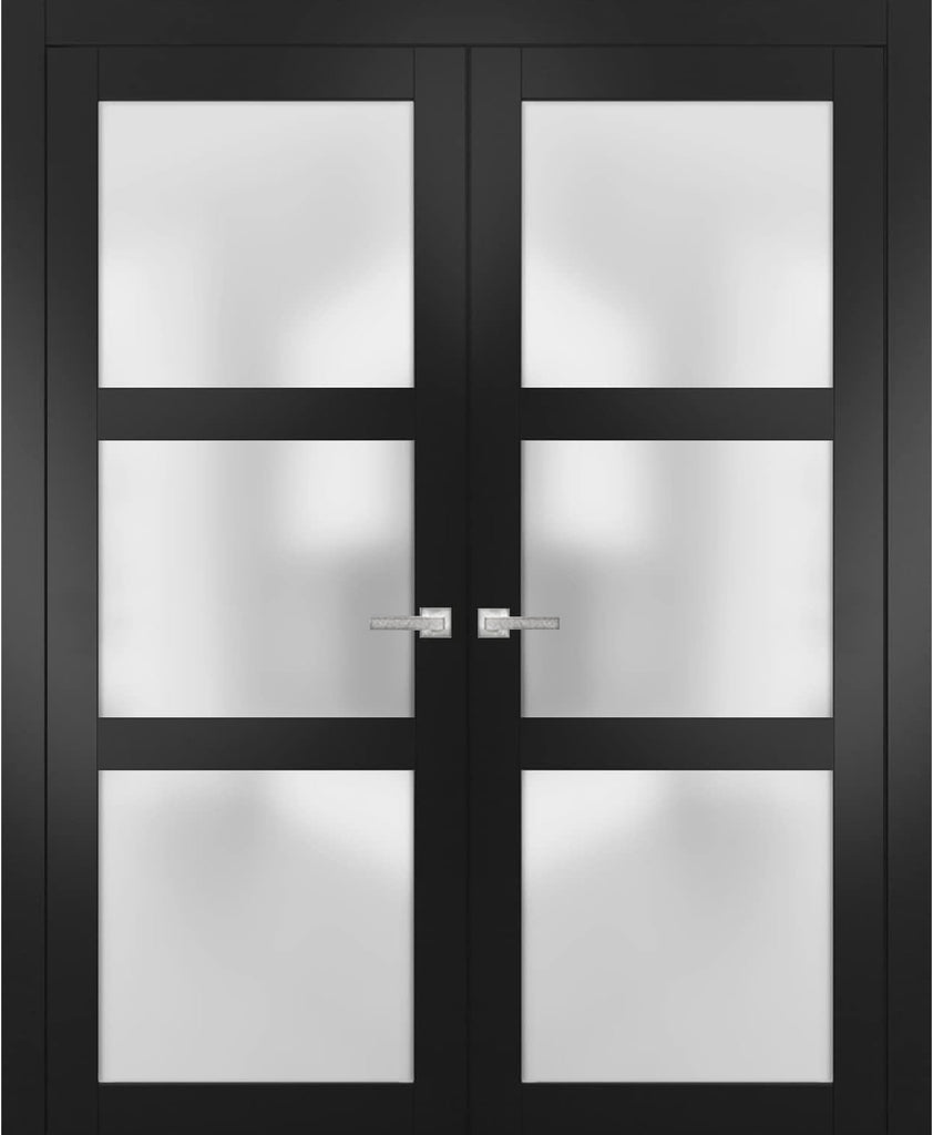 Lucia 2552 | Double Swing Interior French Doors with Glass with Frosted Glass, Solid Wood, Prehung, 
