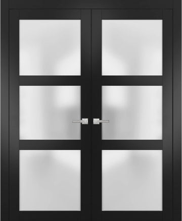 Lucia 2552 | Double Swing Interior French Doors with Glass with Frosted Glass, Solid Wood, Prehung, 