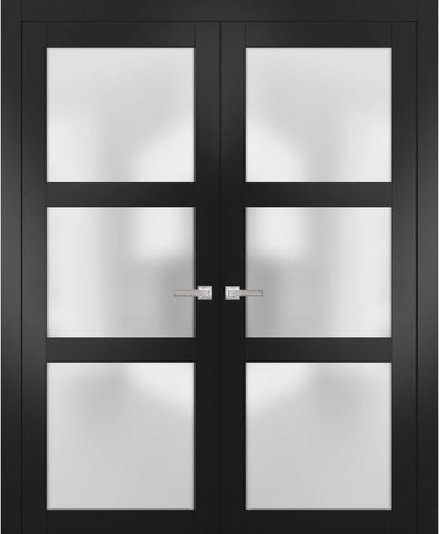 Lucia 2552 | Double Swing Interior French Doors with Glass with Frosted Glass, Solid Wood, Prehung, 