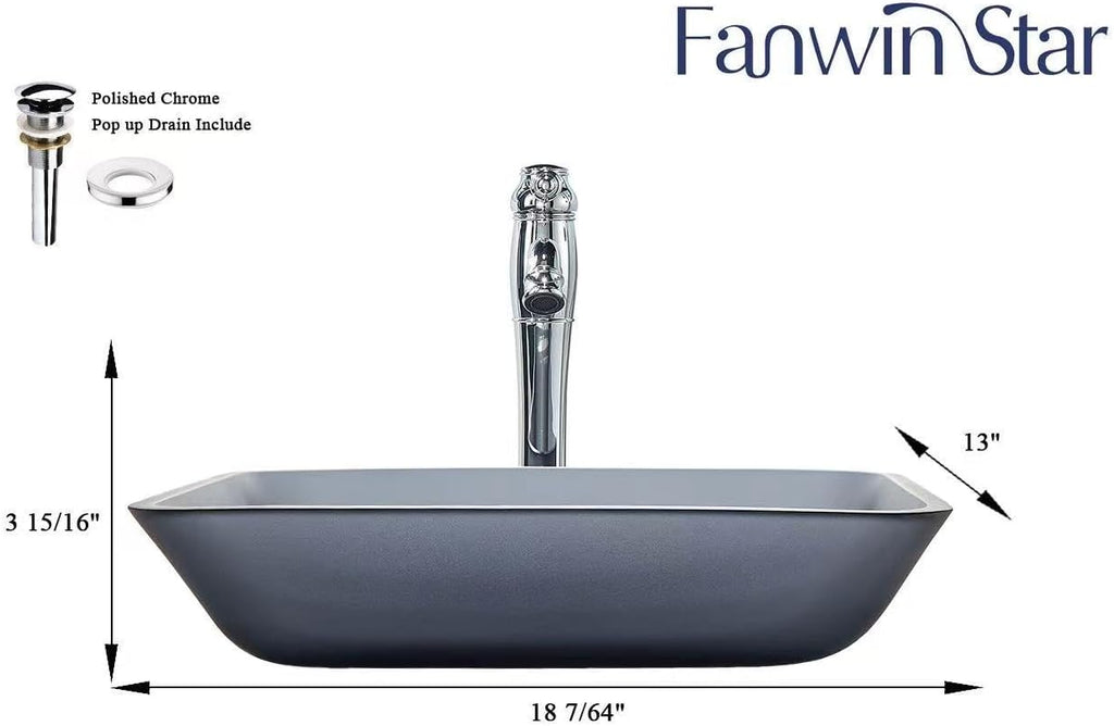 Europea GreyTempered Deco Glass Vessel Bathroom Sink in Grey Transparent Matt | Top Mount Sinks Above Countertop