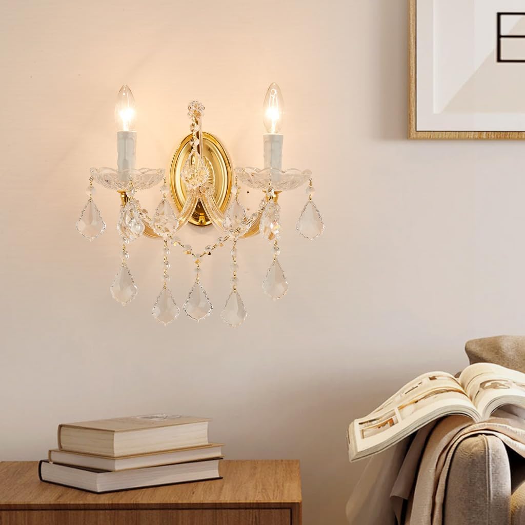 Crystal Wall Lights, Modern Sconce - Brilliant 2 Lights Maria Theresa Wall Lamp Light Fixtures, Gold Wall Mounted