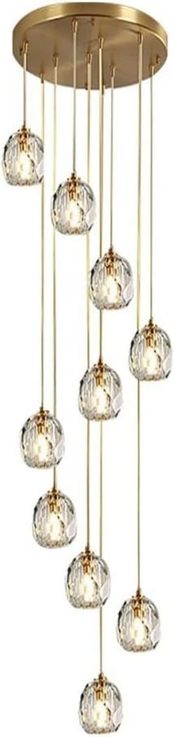 Chandelier Light Modern Chandelier Copper Crystal Pendant Light 47" Long Adjustable Ceiling Light for Living Room Staircase Hotel Ceiling Lighting Fixture(10 Head)
