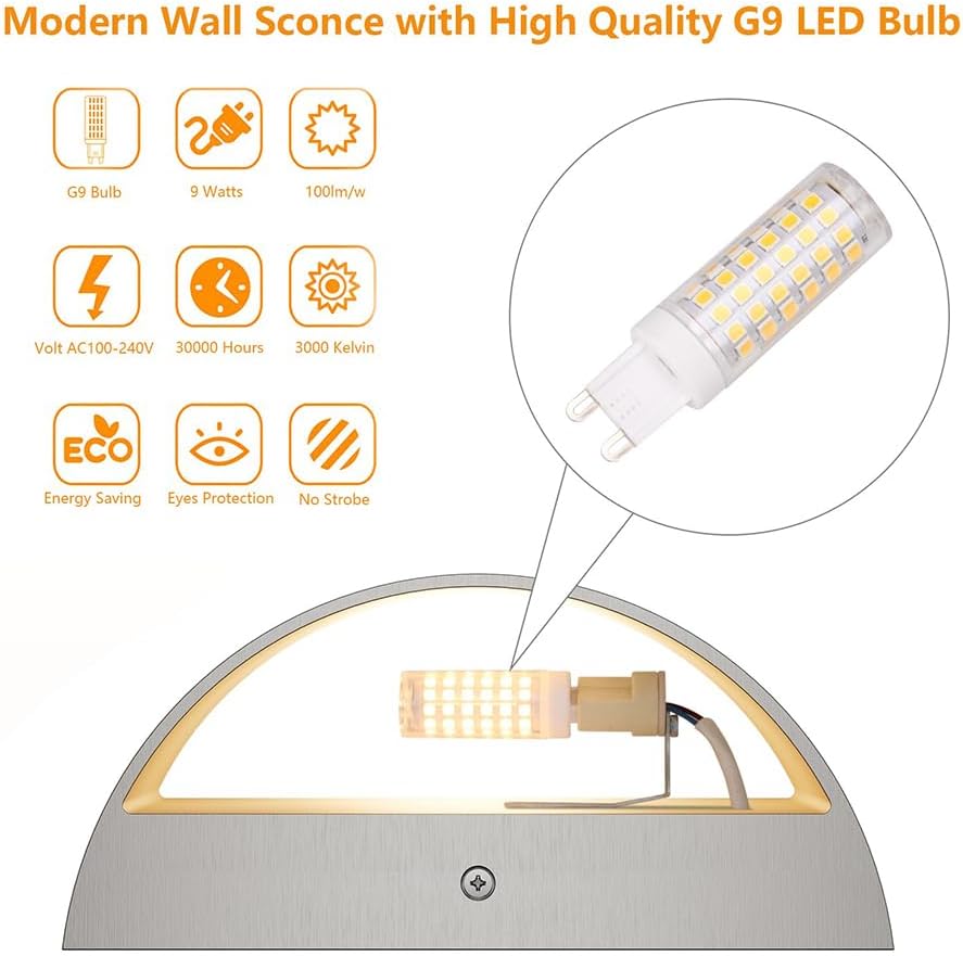 Nickel Modern LED Wall Sconce Hardwired Indoor Wall Lights 1 Pack Up and Down Wall Mount Light Bedroom Hallway