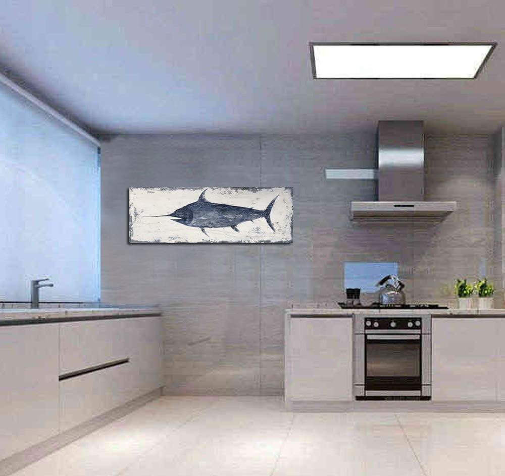 Nautical Canvas Wall Art Animal Pictures Hand Painted Swordfish Paintings Ancient Ocean Seascape Coatal Artwork