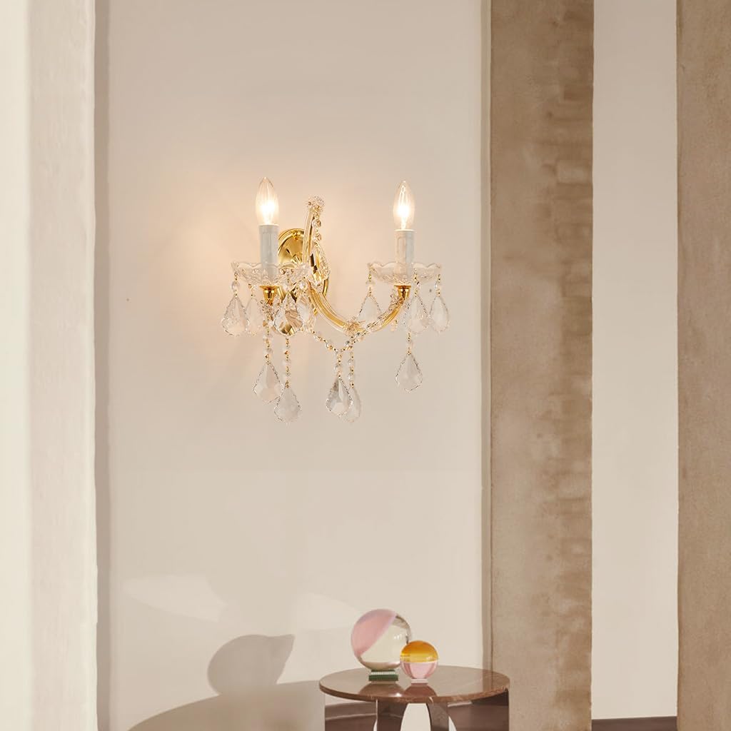Crystal Wall Lights, Modern Sconce - Brilliant 2 Lights Maria Theresa Wall Lamp Light Fixtures, Gold Wall Mounted