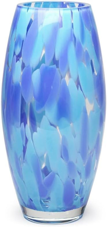 Murano Style Art Glass Vase Hand Blown Blue Confetti Effect Home Decor