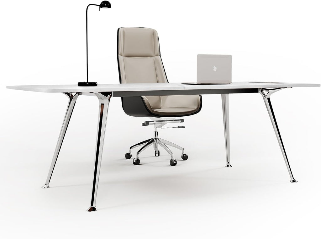 Writing Computer Desk, 60-Inch Large Executive Desk Office Workstation with Chrome-Plated Legs and Built-in Power