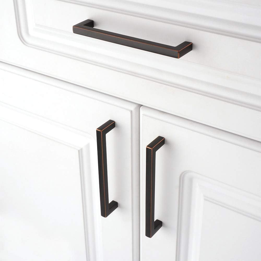 Solid Square Bronze Kitchen Cabinet Handles Oil Rubbed Bronze Cabinet Pulls, 10 Pack 5 Inch Bronze Hardware Cabinets