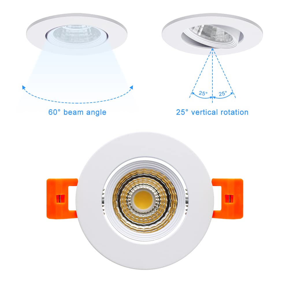 2Inch LED Recessed Ceiling Light, 3W Dimmable LED Downlight, 60 Beam Angle COB Recessed Lights with Driver, Daylight