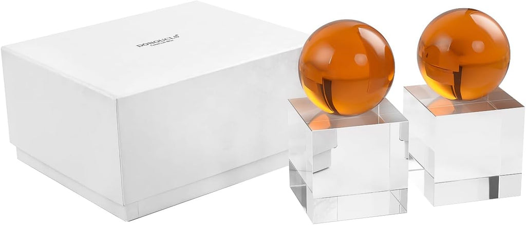 Crystal Bookends, 1 Pair of Decorative Tabletop Bookends , Desk, Comes with Gifed Box, Amber