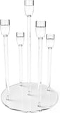Candelabra Centerpieces for Tables 5 Arm Clear Candle Holder Fit 0.87" LED Pillar Taper Candlestick with Round