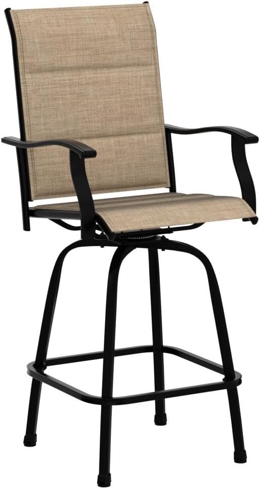 Outdoor Swivel Bar Stools, Patio Textilene Bar Height Chairs with Quick-Dry Foam Padded, Set of 2