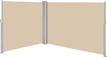 236x71in Double Retractable Side Awning Privacy Screen Beige | Dual-side retractable design, fits concrete & wood