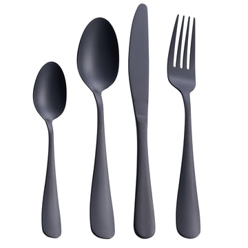 Matte Black Silverware Set, 24-Piece Stainless Steel Satin Finish Flatware Cutlery Set, Service for 6, Dishwasher Safe