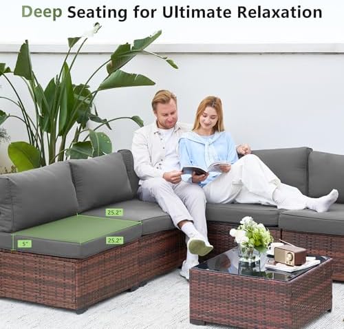 7-Piece Rattan Outdoor Patio Furniture Set | Grey for Backyard, Garden & Porch