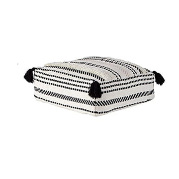 Boho Ottoman Square Footstool Pouf Cover - Black, 16x16x6 inches