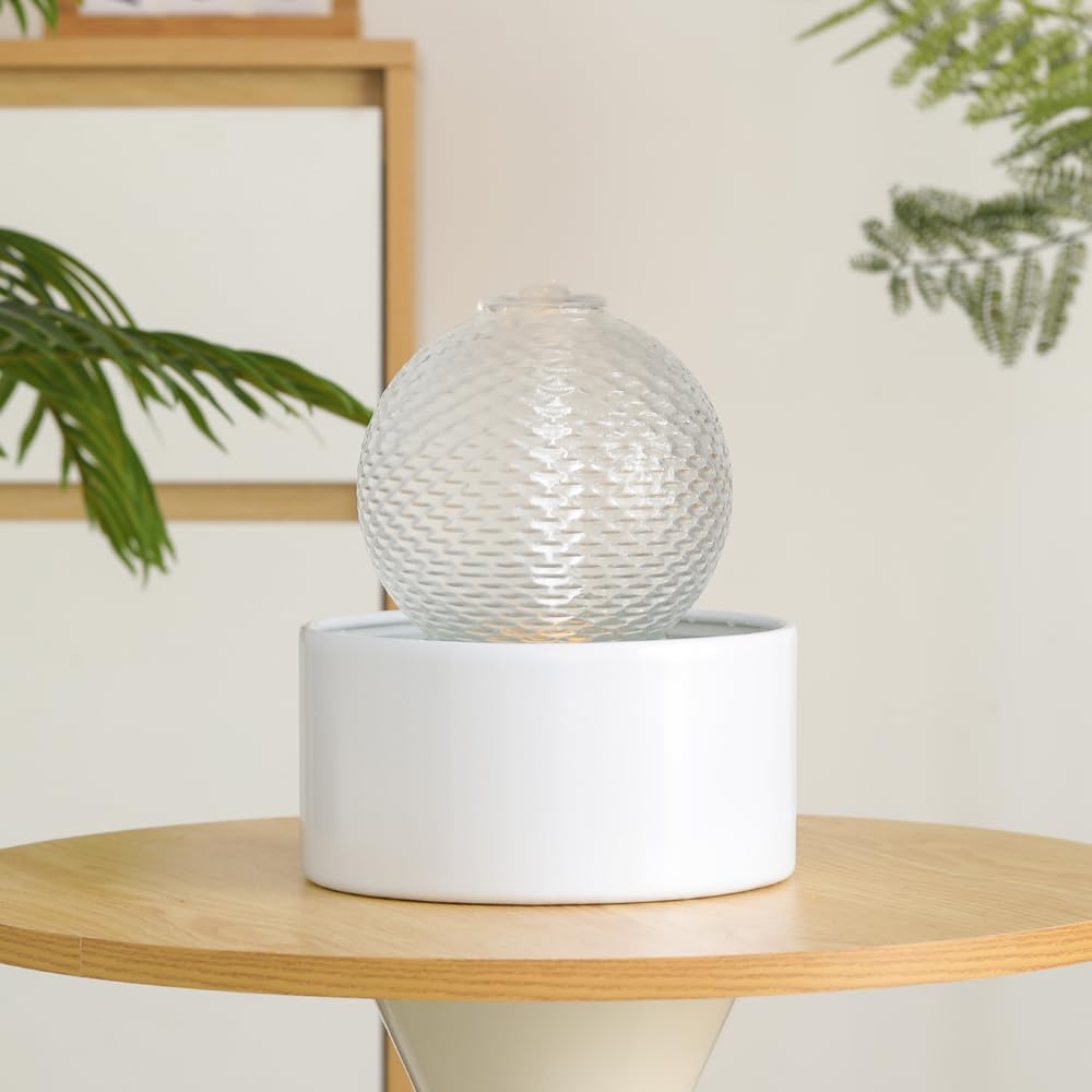 Indoor Water Feature Tabletop Ceramic Fountain Home Kitchen Office Decoration Modern Design Style (white)