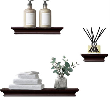 Modern Storage Floating Shelves, Perfect for Enhancing Decor and Organization in Any Room, Espresso Brown, Set of 3