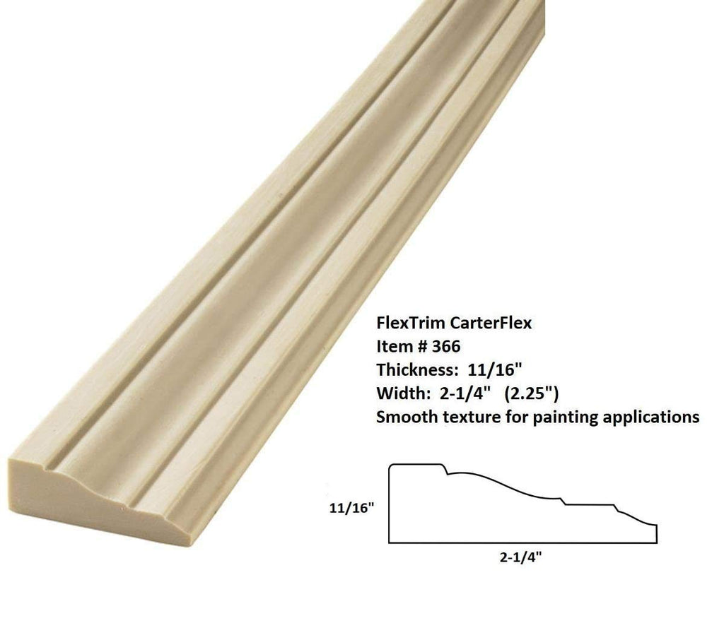 Flexible Casing Molding: 11/16" Thick x 2.25" Wide - for Gentle Arches, Curved Walls and Straight Runs (8 feet