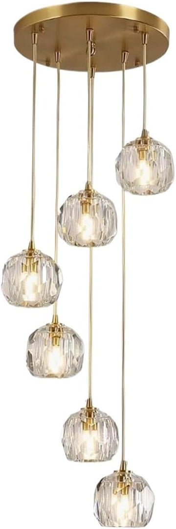 Chandelier Light Modern Chandelier Copper Crystal Pendant Light 47" Long Adjustable Ceiling Light for Living Room Staircase Hotel Ceiling Lighting Fixture(6 Head)