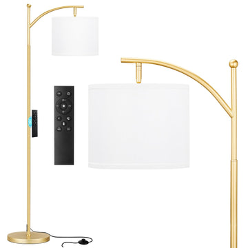 60" Floor Lamp with Remote and Stepless Dimmable Bulb, Gold Pole