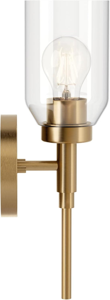 Madden 1-Light Bathroom Wall Sconce Light Fixture with Clear Glass in Champagne Bronze, Modern Vanity Lighting
