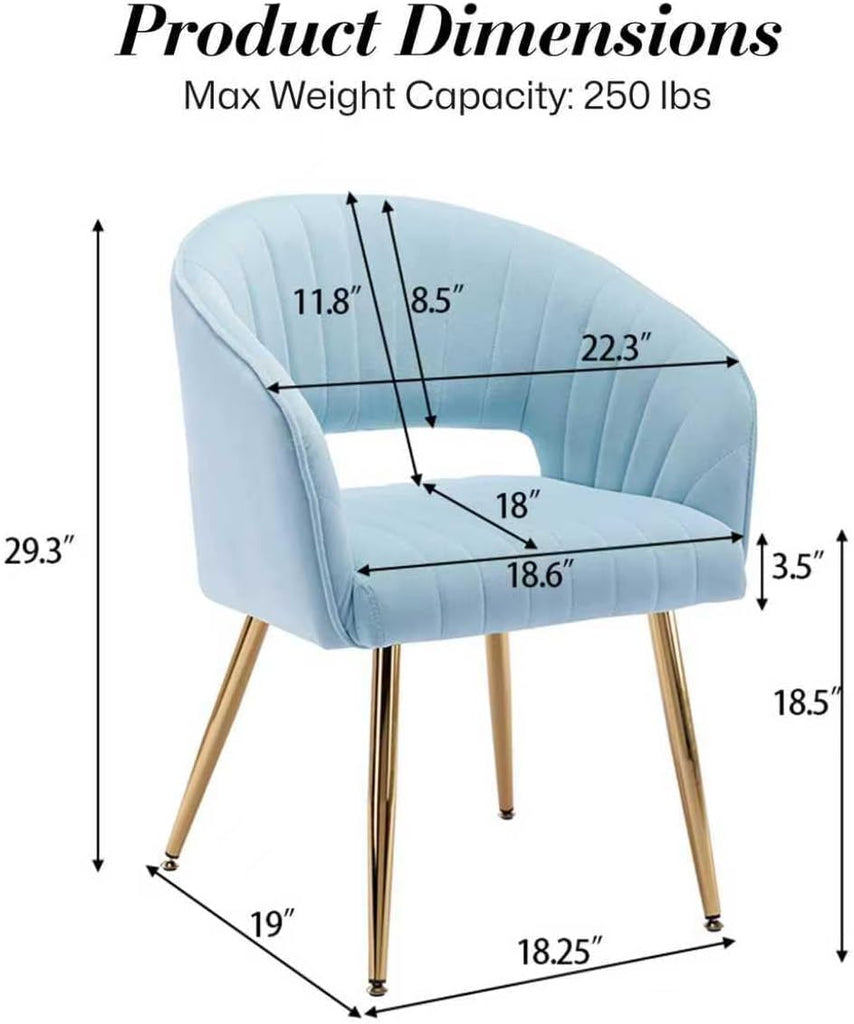 Modern Velvet Vanity Chair, Home Office Desk Chair with Hollow Back, Upholstered Dining Chair with Gold Metal Legs