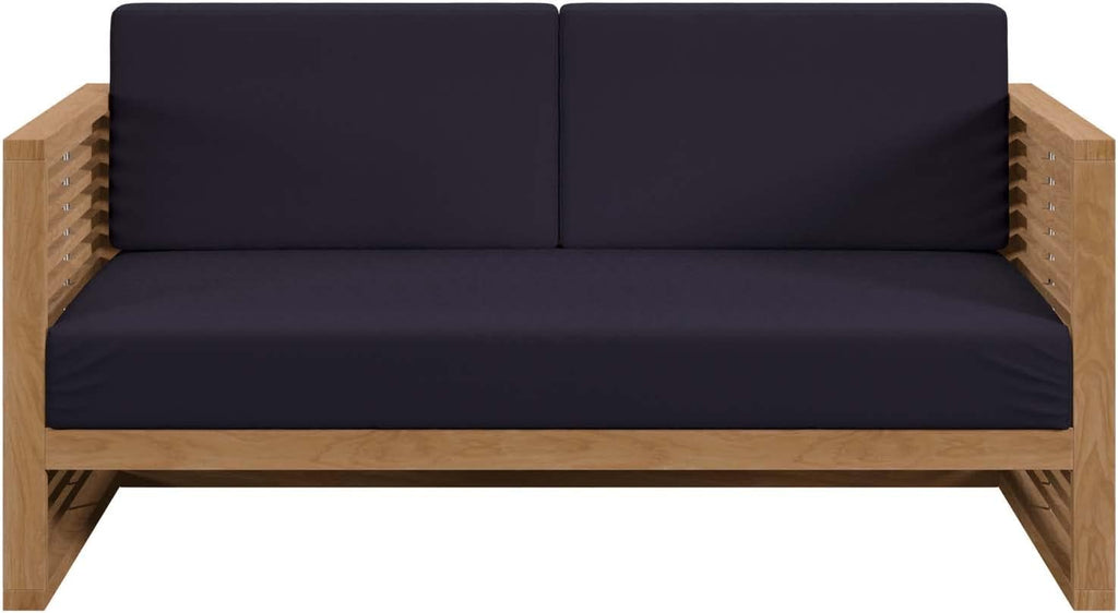 Carlsbad Outdoor Patio Teak Wood Loveseat in Natural Navy