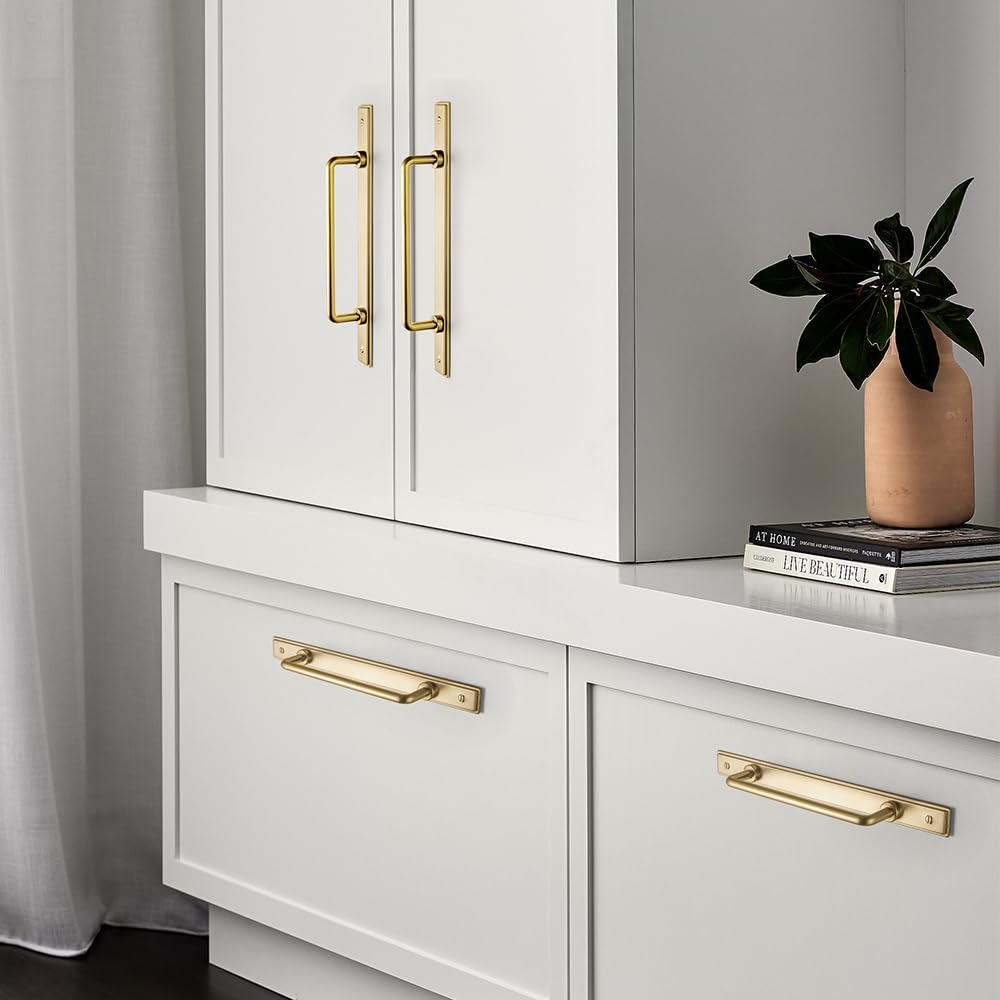 2 Pack 5'' Center to Center Champagne Bronze Cabinet Bar Pulls with Demi-Plaquette Backplate Modern Drawer Handles
