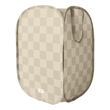 Pop Up Hamper, Collapsible Laundry Basket, Checkerboard Beige