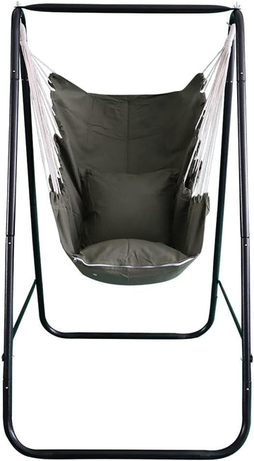 Chair with Stand,Hammock Chair Stand with Hanging Swing Chair Included,Weather Resistant Hammock Stand Max 450