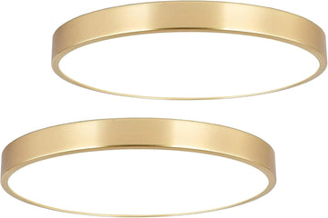 2 Pack 12 Inch Brushed Gold Metal Flush Mount LED Ceiling Light,3000K-5000K 20W Thin Round Ceiling Lamp,Modern Low