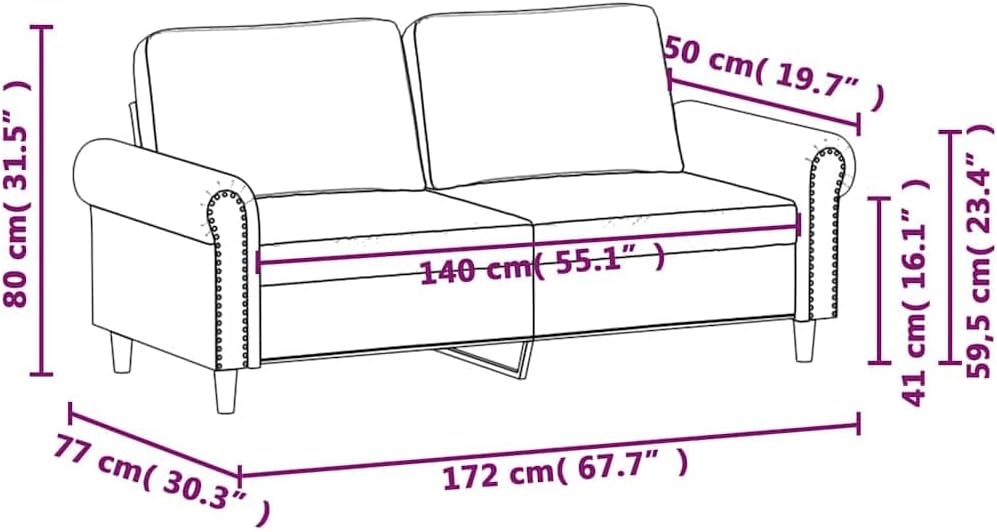55.1 Inch Velvet 2-Seater Sofa Dark Gray , Small Couch with Metal Frame and Thick Padded Seats Armrests Back Pillows