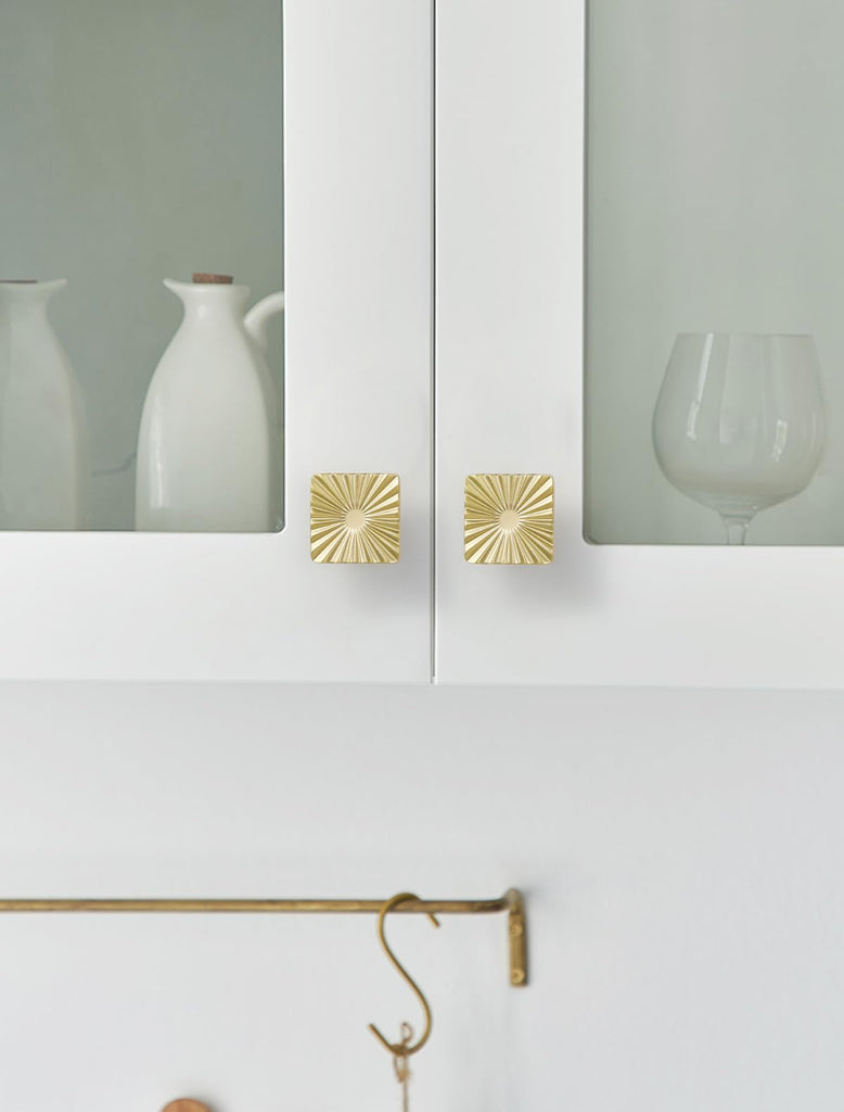 2 Pack Gold Cabinet Knobs Square Brushed Brass Drawer Pulls Bathroom Dresser Handles Hardware Zinc Alloy