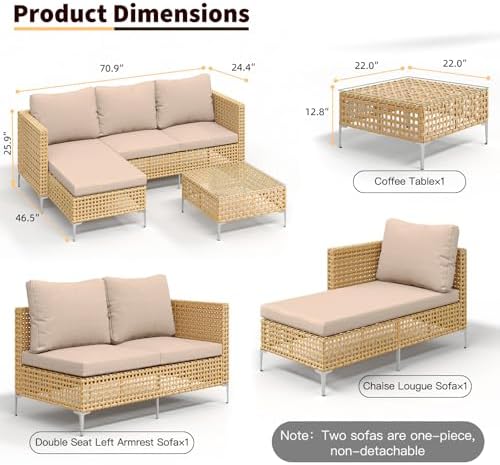 3-Piece Wicker Outdoor Patio Furniture Set | Beige All-Weather Resistant with Thick Cushions for Patio, Garden & Porch