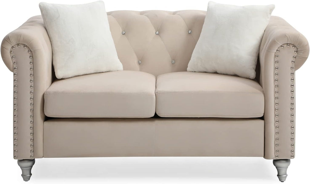 Loveseat Sofa, Modern Tufted Design, Micro Suede Velvet, Nailhead Accent, Comfortable Seating, 60 Inch