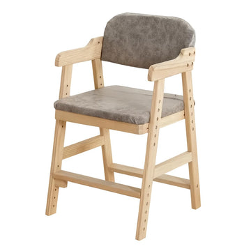 Adjustable Wooden Toddler High Chair, Natural Birch Frame with Gray Cushion, Height-Adjustable Seat, Ages 4+