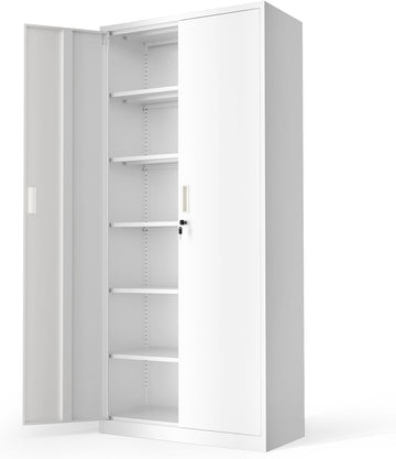 Metal Garage Storage Cabinet with 2 Doors and 5 Adjustable Shelves, 71" Tall Steel Lockable File Cabinet, Locking
