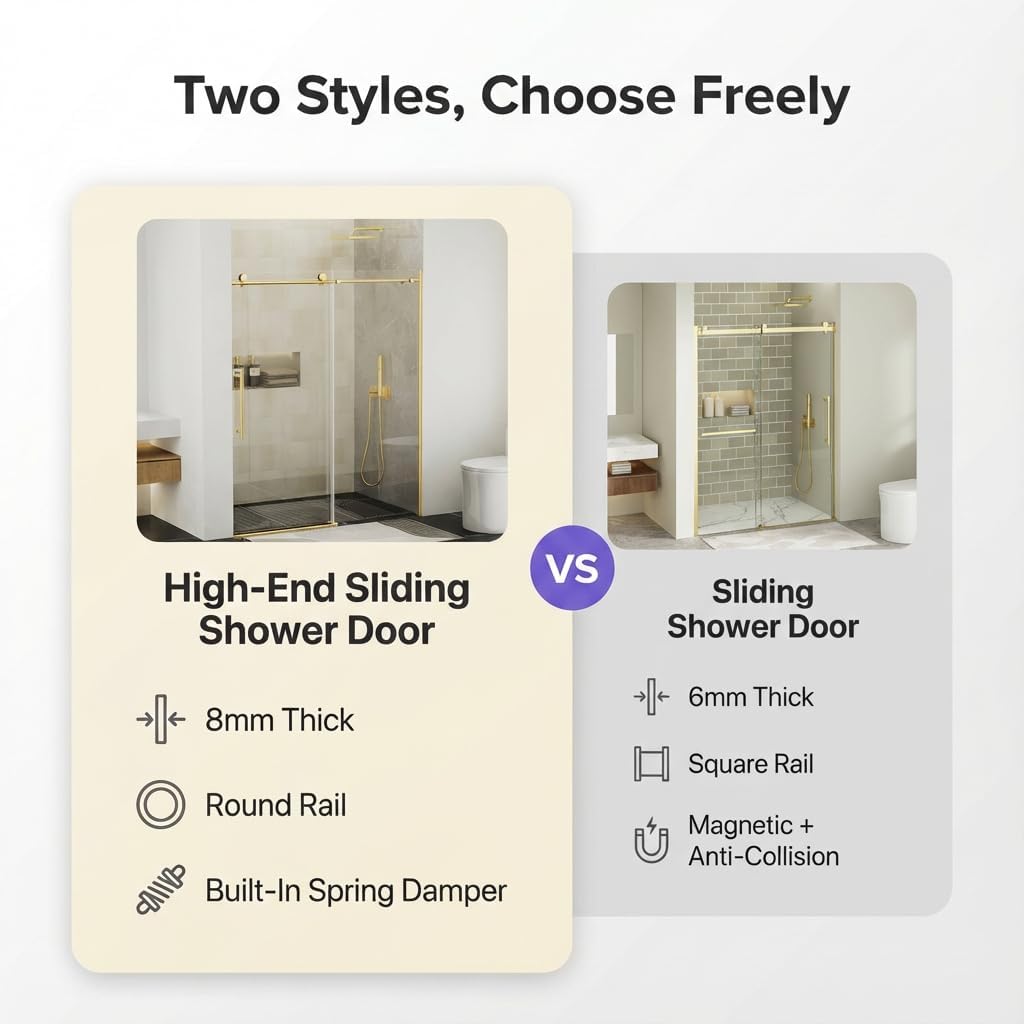 Frameless Sliding Shower Door 56-60 in W x 75 in H, Frameless Shower Door with 5/16" (8mm) Clear Tempered Glass