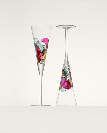 Sagrada Barcelona Champagne Flute 7.5Oz Unique Mouth Blown Hand Painted Stained Glass Unique Birthday Anniversary