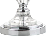 27" Clear Crystal LED Table Lamp, Traditional French Country Chrome Nightstand Lamp with White Linen Drum Shade