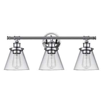 Parker 3-Light Vanity Light, Chrome, Clear Glass Shades, Bulb Not Included