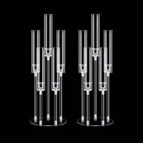 2Pcs Acrylic Candelabra Centerpieces 25.5" Tall Crystal Taper Candlestick with Shade Fit 0.87'' Led Candle