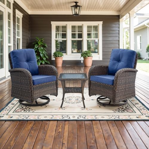 3-Piece Wicker Outdoor Patio Furniture Set - Swivel | Brown for Patio, Garden & Porch