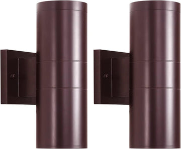 Modern Outdoor Porch Light Patio Light in 2 Lights with Aluminum Cylinder and Tempered Glass Cover Waterproof Wall Sconce 2 Pack (Oil Rubbed Bronze)