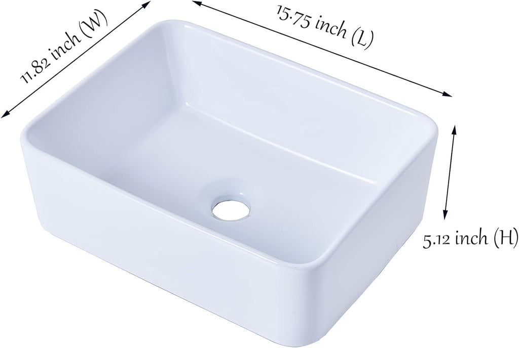 Rectangular Vessel Sink, 16"X12" Small Bowl Bathroom Vessel Sink, White Ceramic Lavatory Above Counter Art Basin Vanity Sink