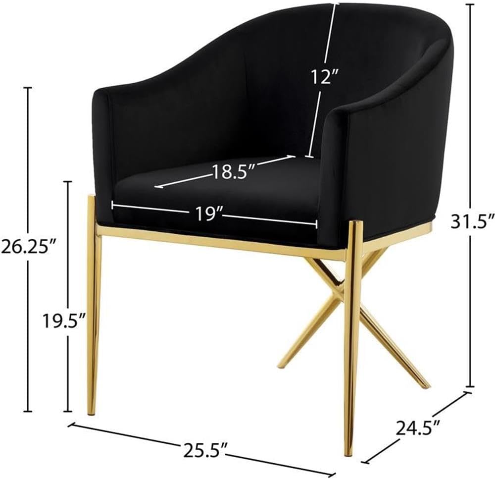 Modern, Contemporary Velvet Upholstered Dining Chair with Sturdy Steel X Shaped Legs, Solid Back