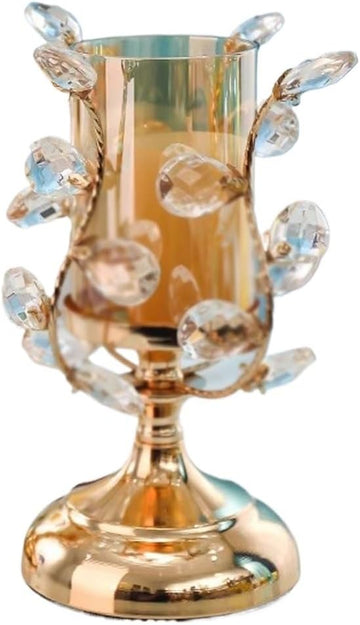 Light Luxury Gold Crystal Glass Candle Holder Romantic Dining Table Candlelight Dinner Prop Decoration(36 * 14cm)