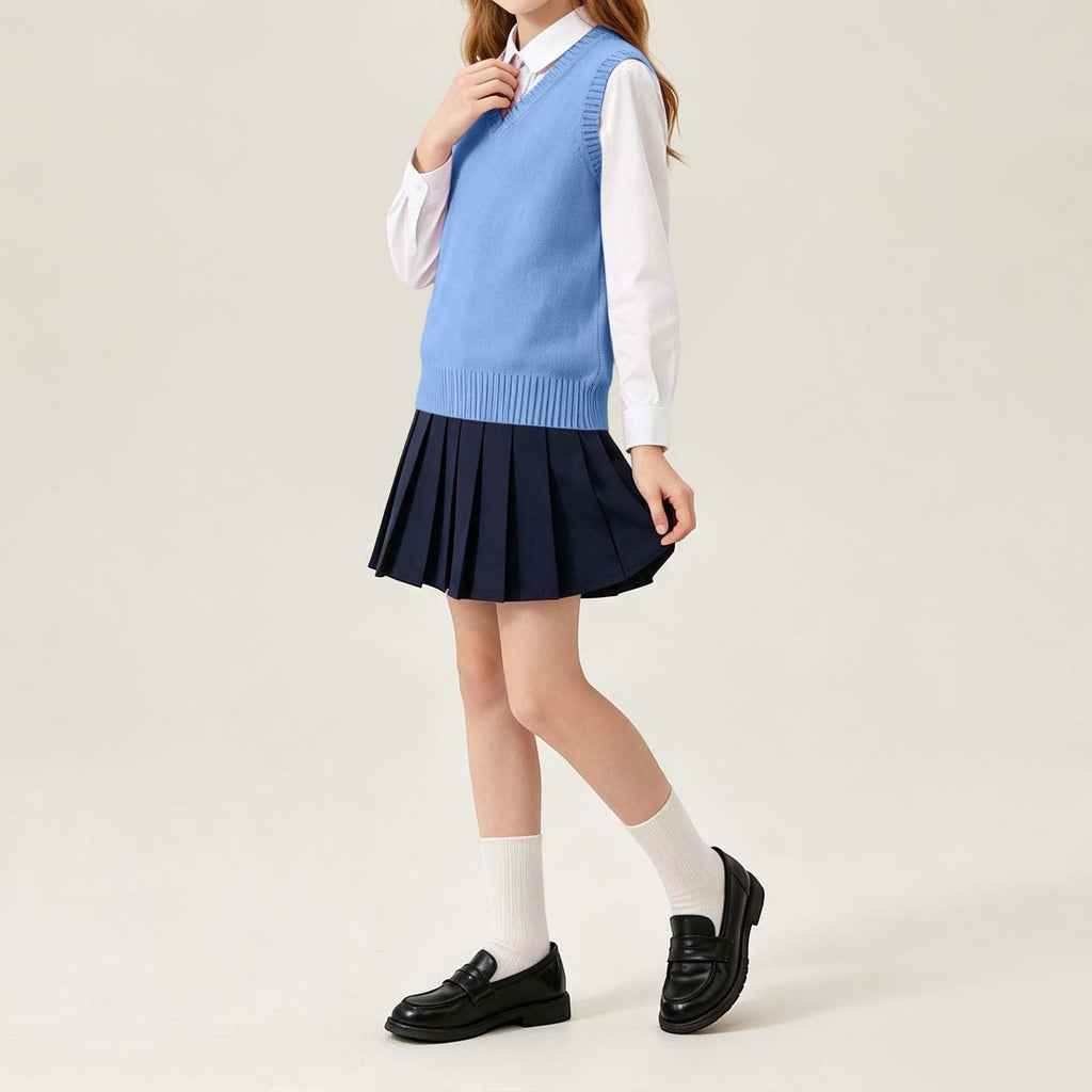 V Neck Sweater Vest Sleeveless Knit School Pullover for Girls